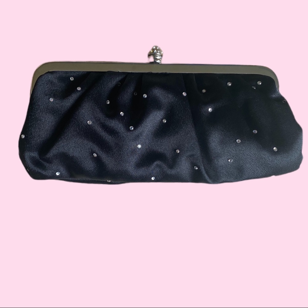 Black Evening Clutch with Crystal Dot Pattern